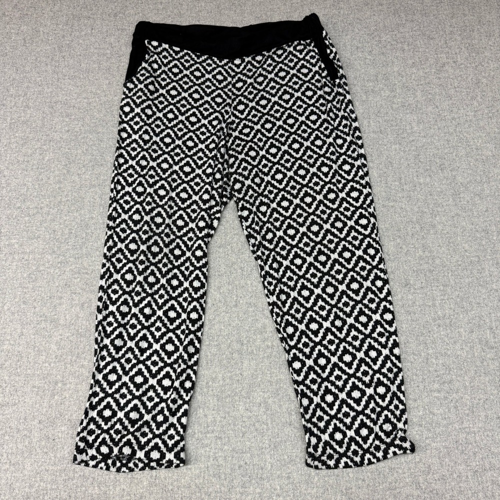 Like An Angel Cropped Pants 2XL Black White Geometric Diamond Print Pockets USA